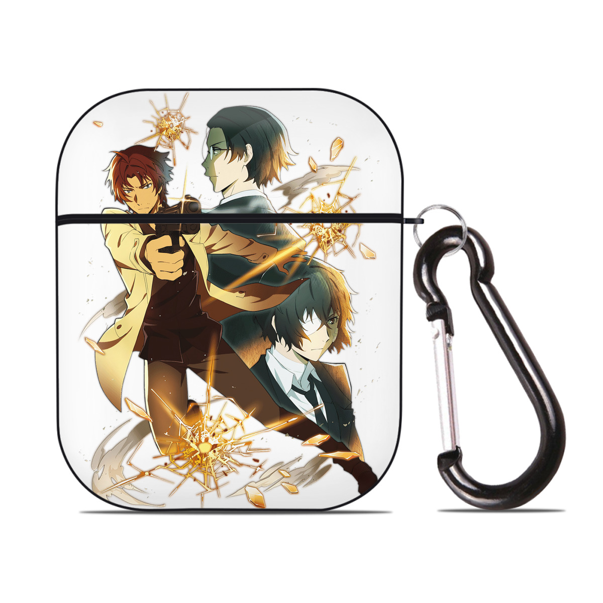 （画像用） 文豪ストレイドッグス Bungo Stray Dogs AirPods 第2世代保護ケース ハードシェル ブラック 耐衝撃・防指紋・カラビナ付き