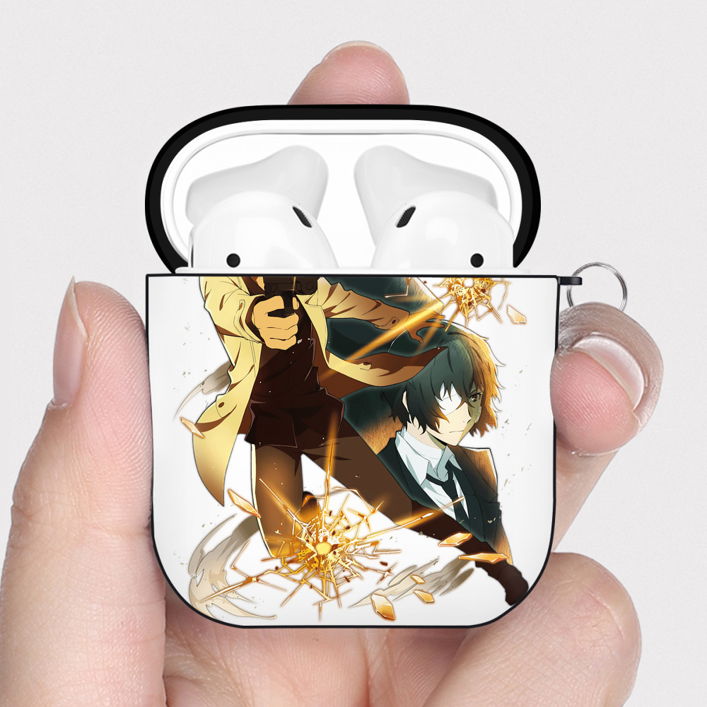 （画像用） 文豪ストレイドッグス Bungo Stray Dogs AirPods 第2世代保護ケース ハードシェル ブラック 耐衝撃・防指紋・カラビナ付き