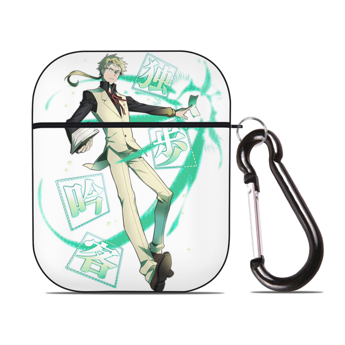 （画像用） 文豪ストレイドッグス Bungo Stray Dogs AirPods 第2世代保護ケース ハードシェル ブラック 耐衝撃・防指紋・カラビナ付き