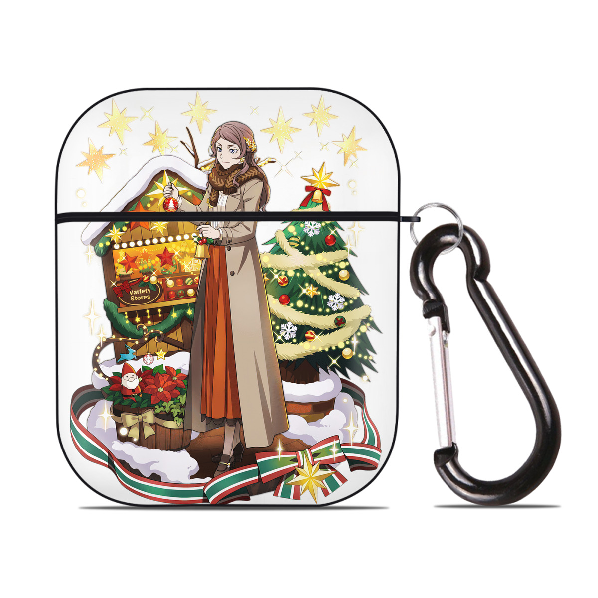 （画像用） 文豪ストレイドッグス Bungo Stray Dogs AirPods 第2世代保護ケース ハードシェル ブラック 耐衝撃・防指紋・カラビナ付き
