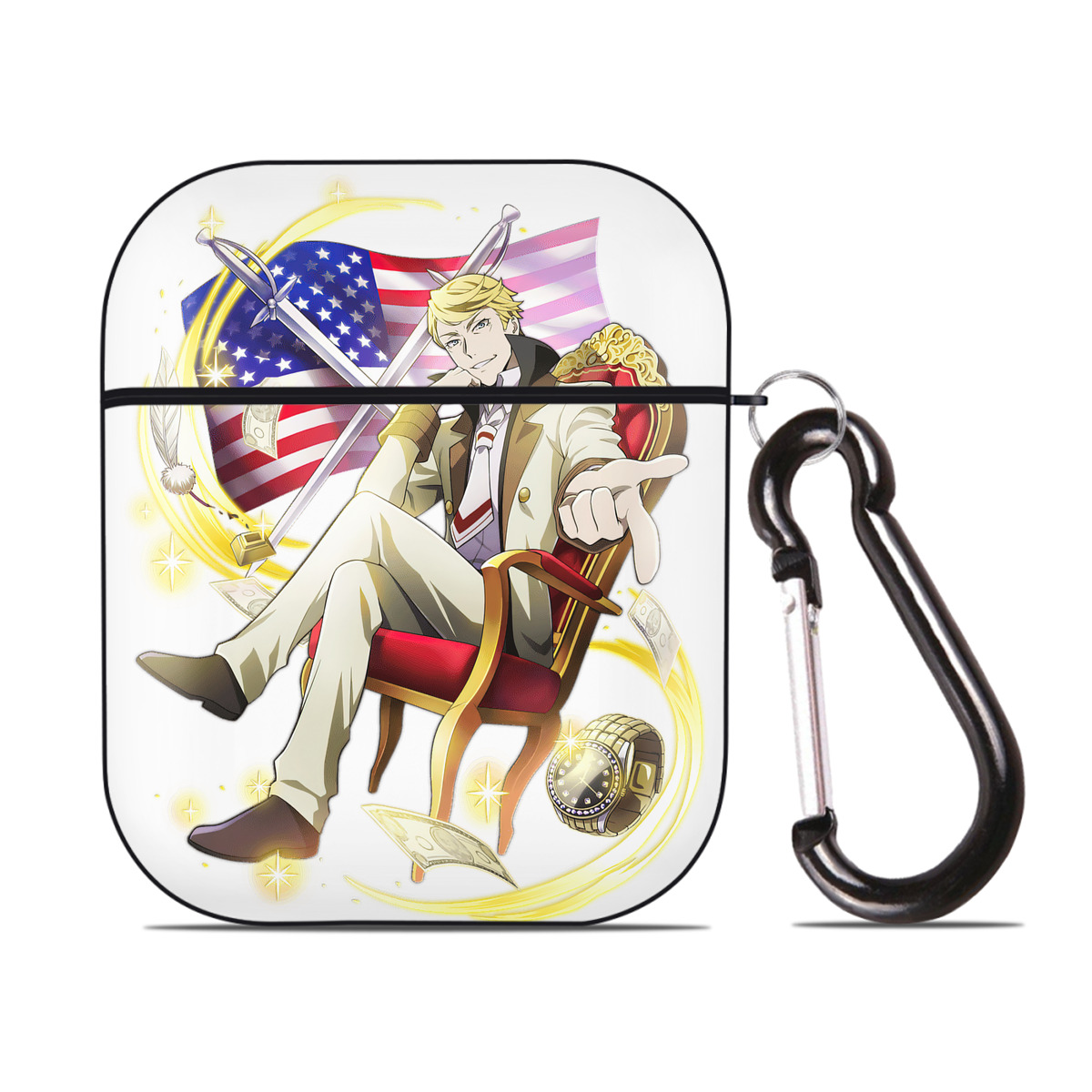 （画像用） 文豪ストレイドッグス Bungo Stray Dogs AirPods 第2世代保護ケース ハードシェル ブラック 耐衝撃・防指紋・カラビナ付き