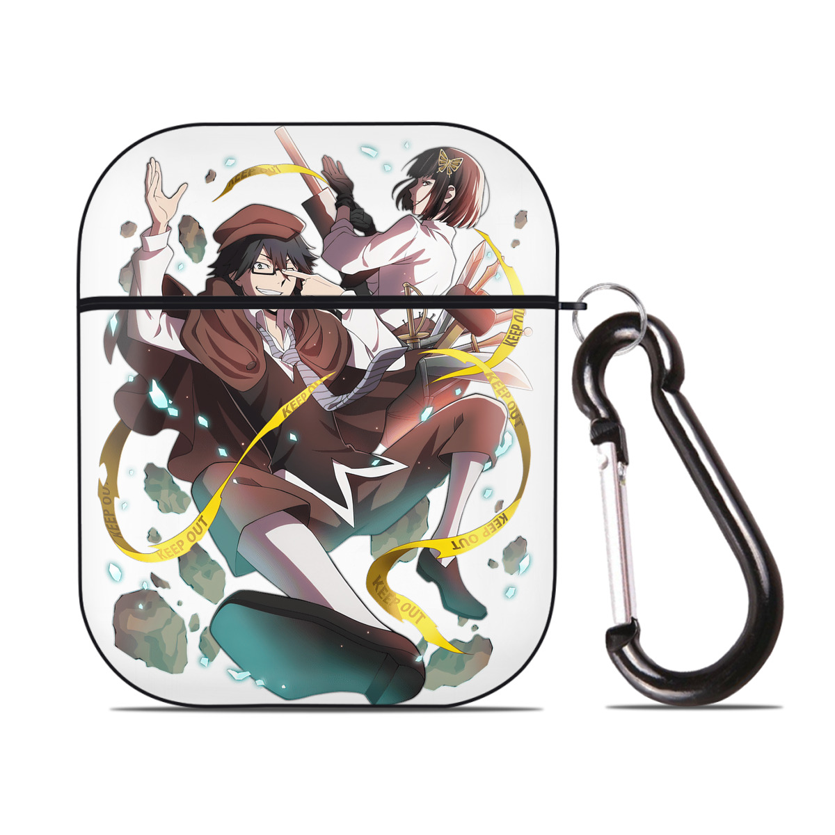 （画像用） 文豪ストレイドッグス Bungo Stray Dogs AirPods 第2世代保護ケース ハードシェル ブラック 耐衝撃・防指紋・カラビナ付き