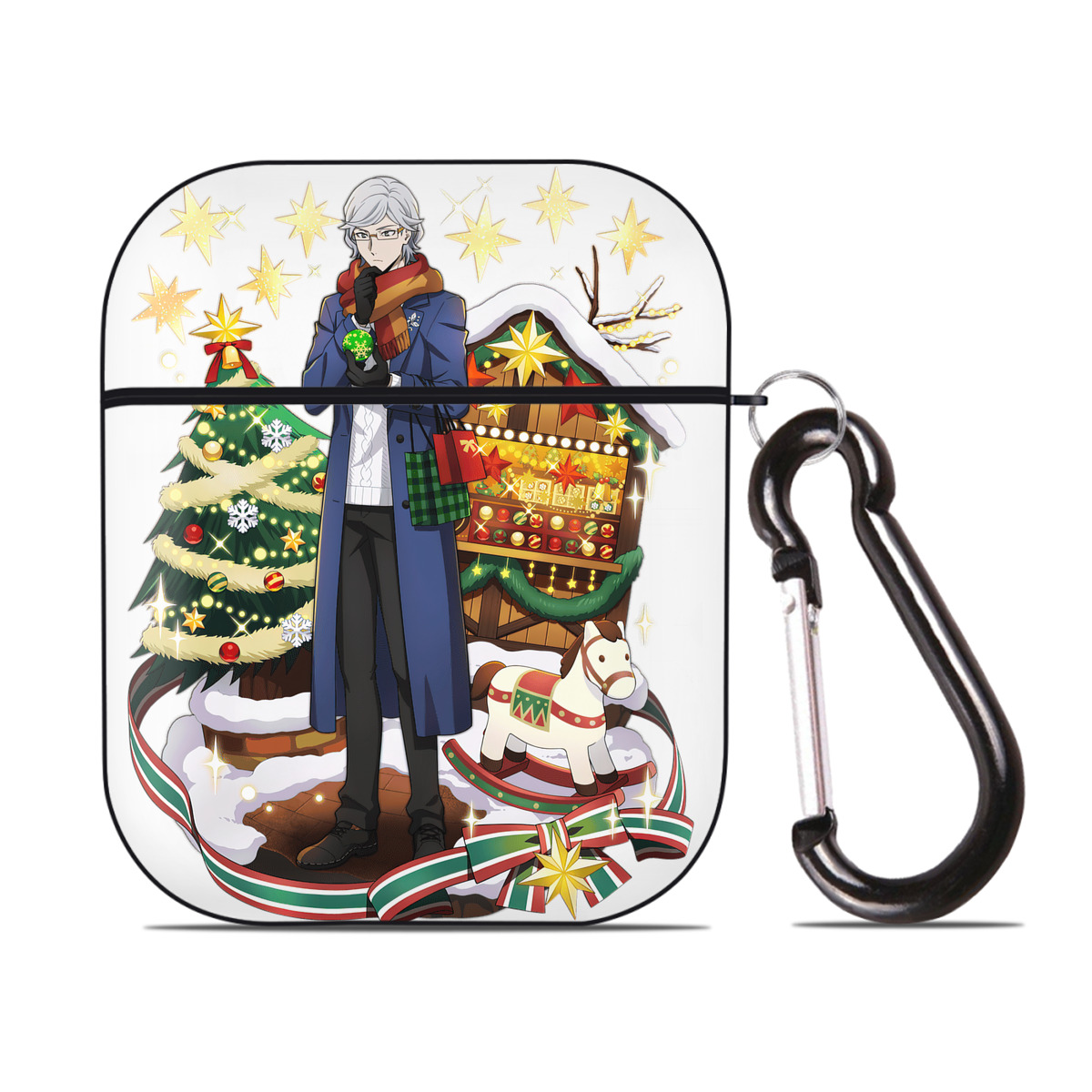 （画像用） 文豪ストレイドッグス Bungo Stray Dogs AirPods 第2世代保護ケース ハードシェル ブラック 耐衝撃・防指紋・カラビナ付き