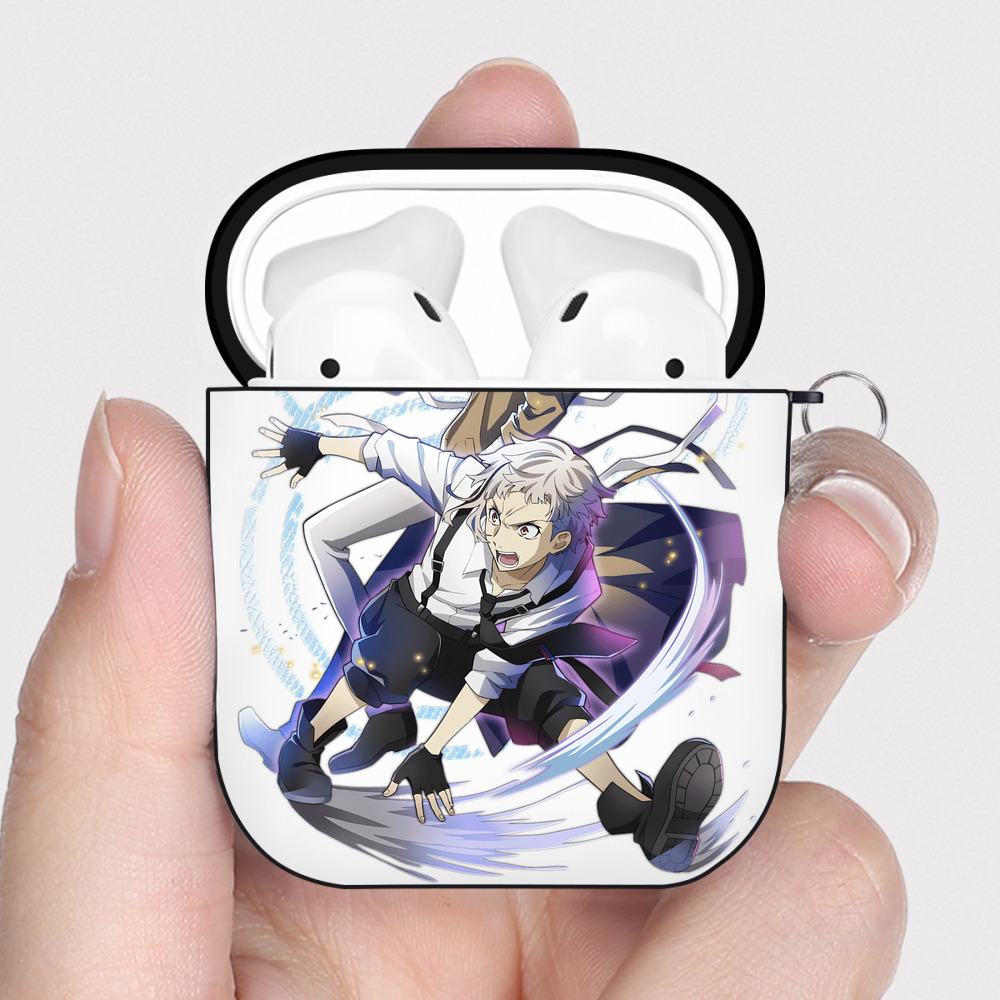 （画像用） 文豪ストレイドッグス Bungo Stray Dogs AirPods 第2世代保護ケース ハードシェル ブラック 耐衝撃・防指紋・カラビナ付き