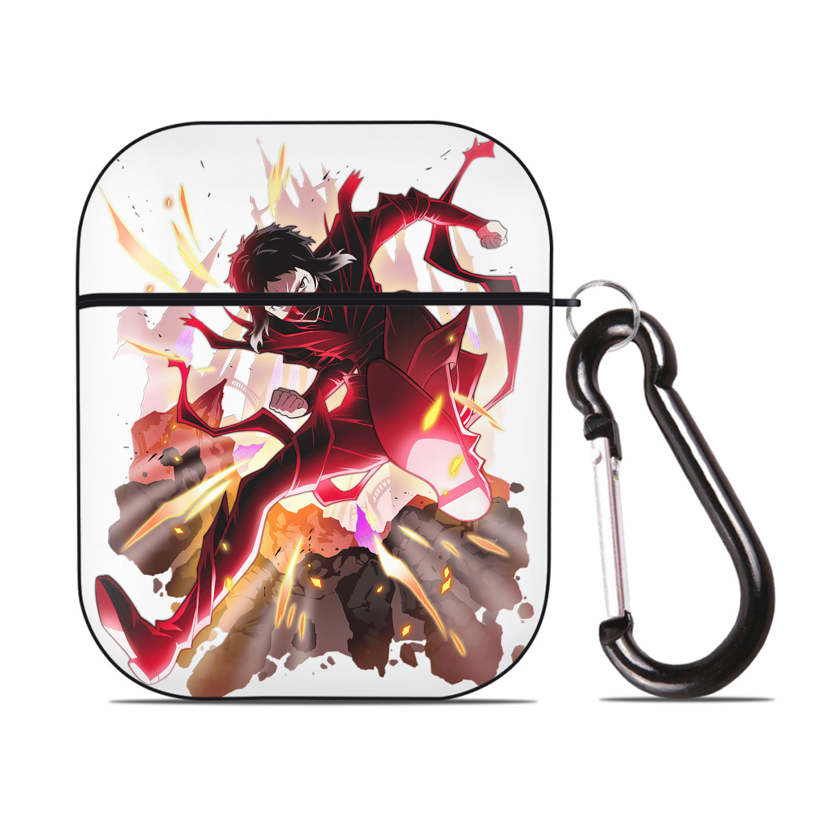 （画像用） 文豪ストレイドッグス Bungo Stray Dogs AirPods 第2世代保護ケース ハードシェル ブラック 耐衝撃・防指紋・カラビナ付き