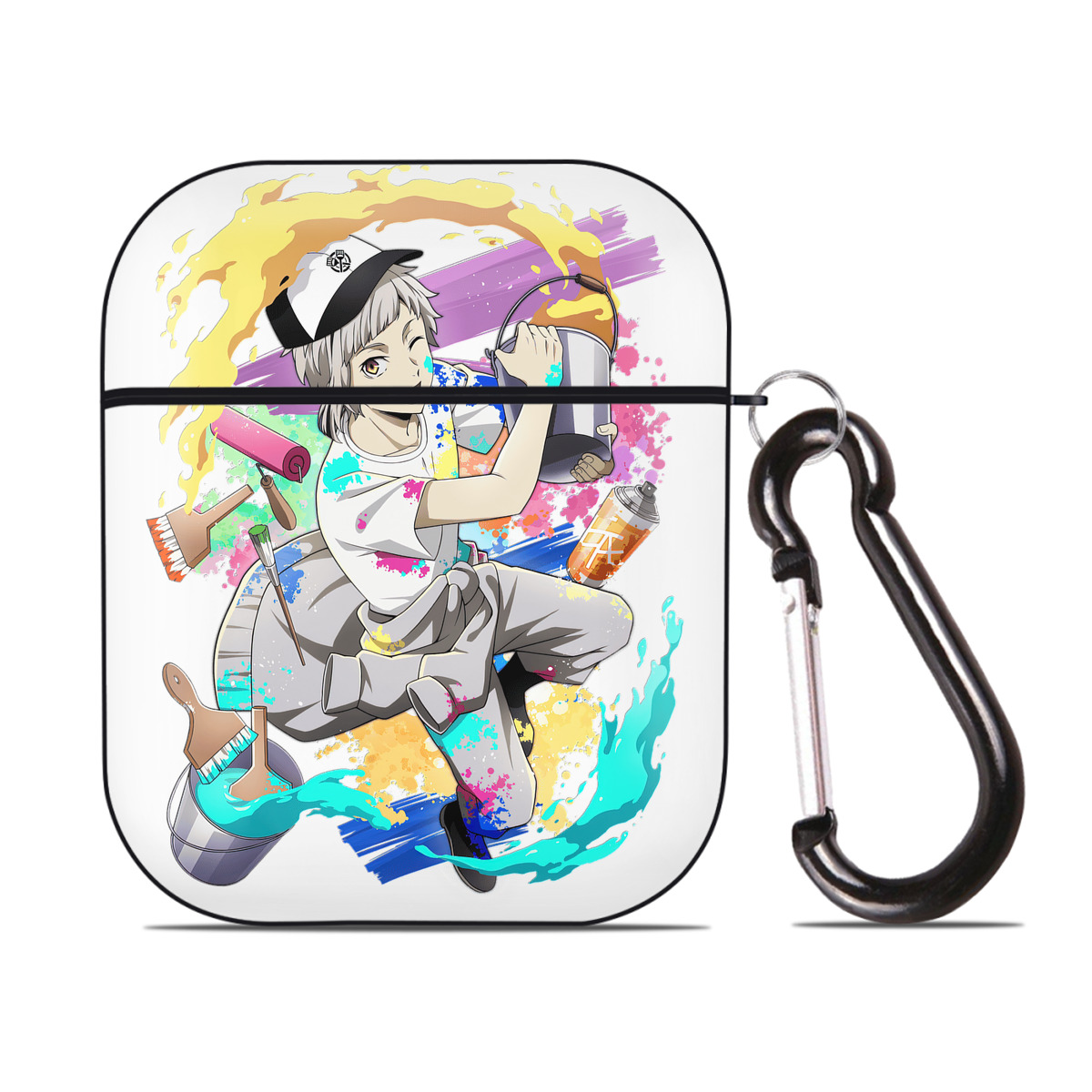 （画像用） 文豪ストレイドッグス Bungo Stray Dogs AirPods 第2世代保護ケース ハードシェル ブラック 耐衝撃・防指紋・カラビナ付き