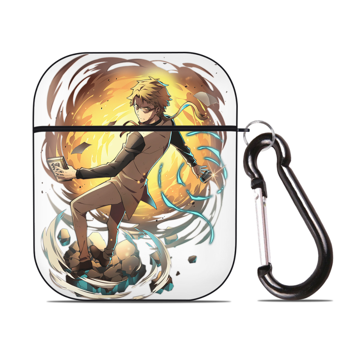 （画像用） 文豪ストレイドッグス Bungo Stray Dogs AirPods 第2世代保護ケース ハードシェル ブラック 耐衝撃・防指紋・カラビナ付き