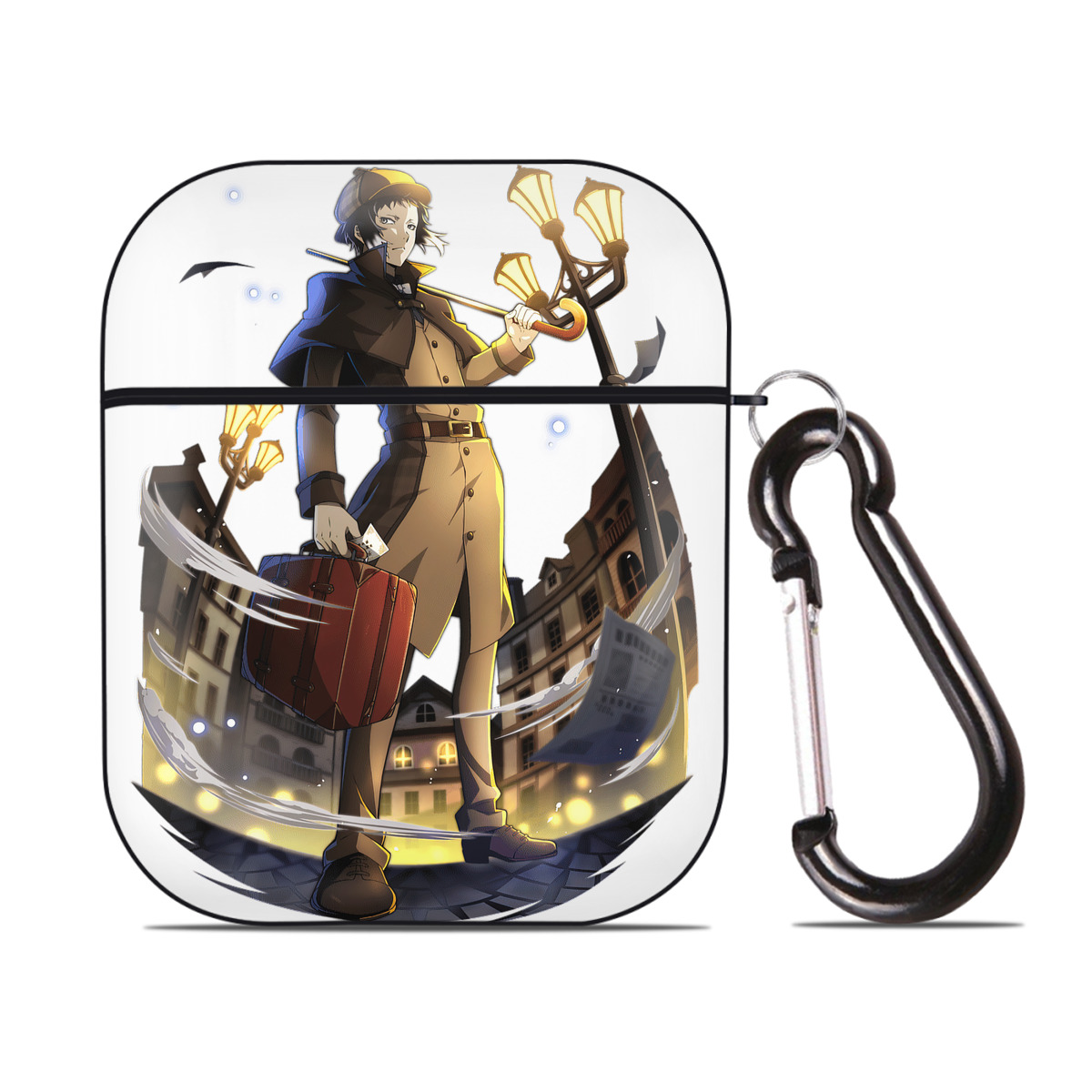 （画像用） 文豪ストレイドッグス Bungo Stray Dogs AirPods 第2世代保護ケース ハードシェル ブラック 耐衝撃・防指紋・カラビナ付き