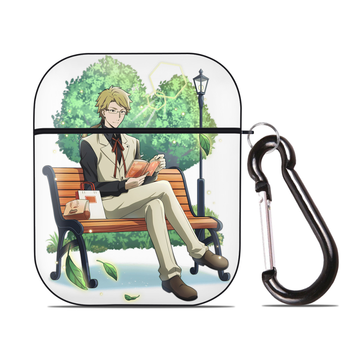 （画像用） 文豪ストレイドッグス Bungo Stray Dogs AirPods 第2世代保護ケース ハードシェル ブラック 耐衝撃・防指紋・カラビナ付き
