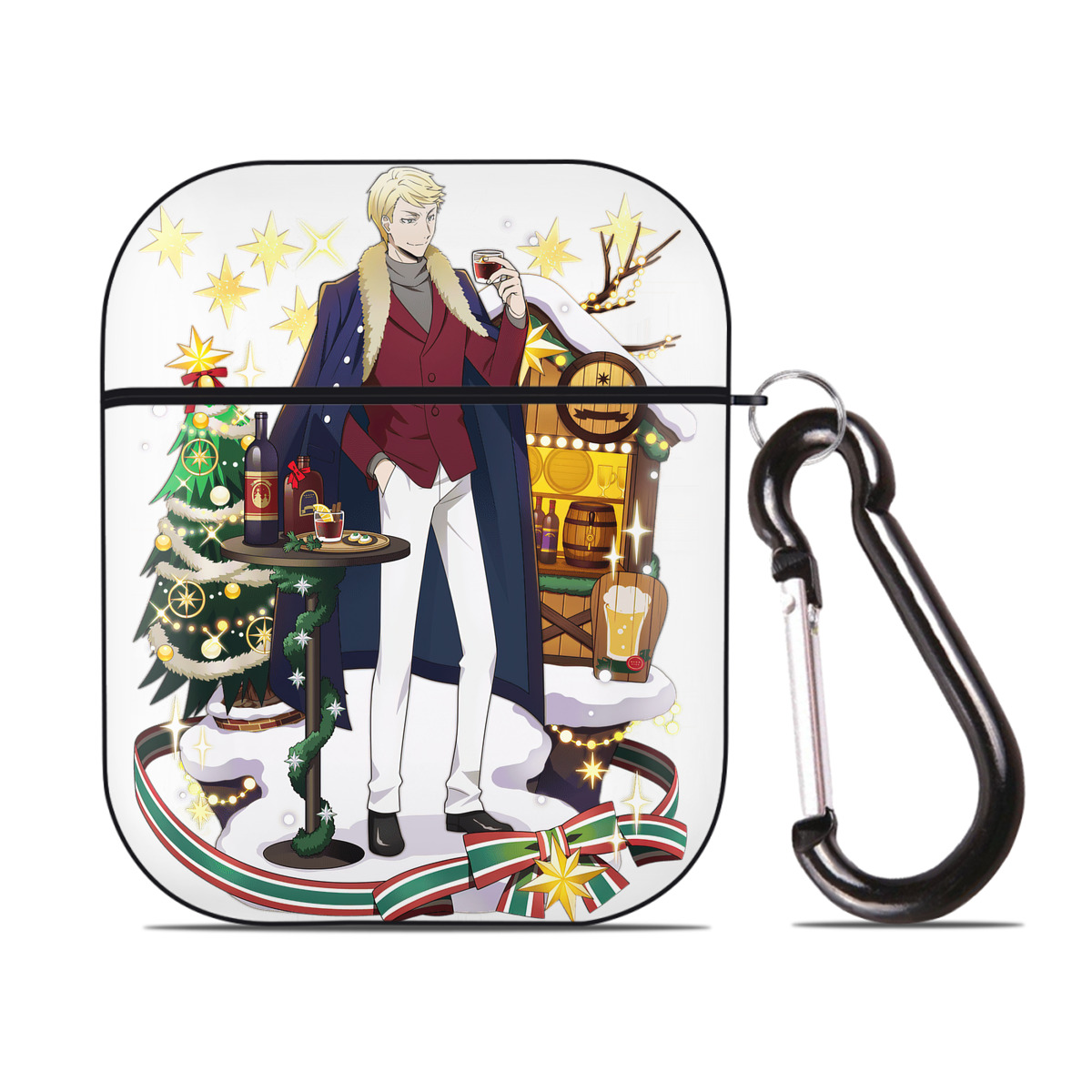 （画像用） 文豪ストレイドッグス Bungo Stray Dogs AirPods 第2世代保護ケース ハードシェル ブラック 耐衝撃・防指紋・カラビナ付き