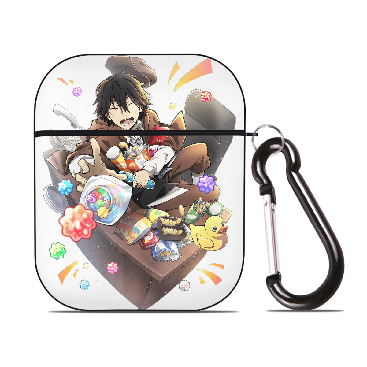 （画像用） 文豪ストレイドッグス Bungo Stray Dogs AirPods 第2世代保護ケース ハードシェル ブラック 耐衝撃・防指紋・カラビナ付き