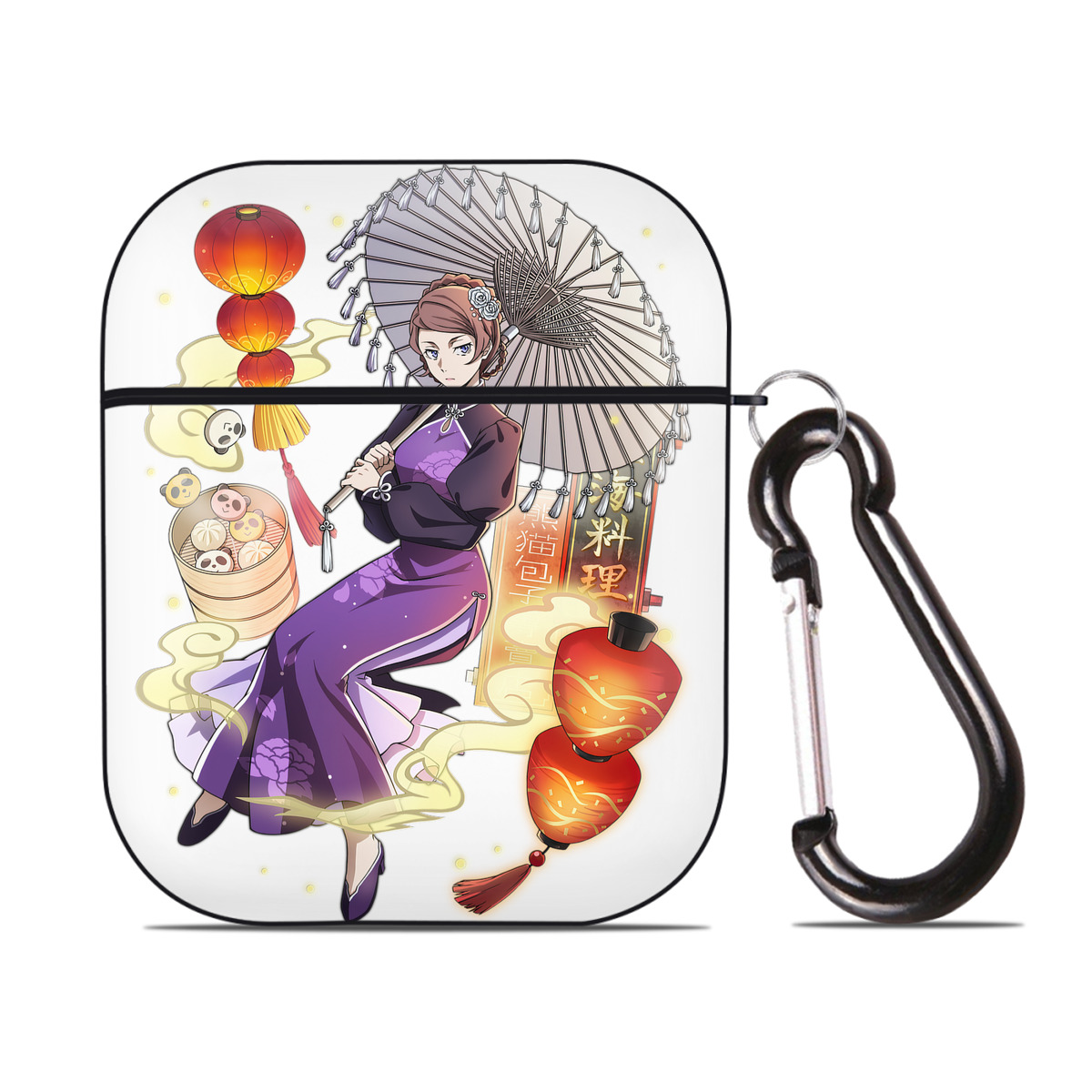 （画像用） 文豪ストレイドッグス Bungo Stray Dogs AirPods 第2世代保護ケース ハードシェル ブラック 耐衝撃・防指紋・カラビナ付き