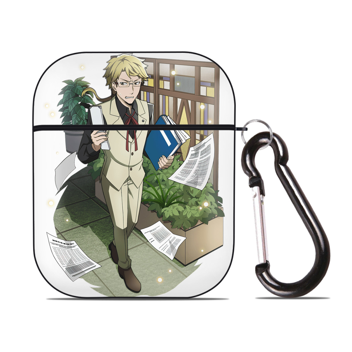 （画像用） 文豪ストレイドッグス Bungo Stray Dogs AirPods 第2世代保護ケース ハードシェル ブラック 耐衝撃・防指紋・カラビナ付き