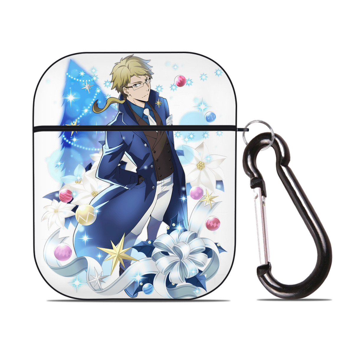 （画像用） 文豪ストレイドッグス Bungo Stray Dogs AirPods 第2世代保護ケース ハードシェル ブラック 耐衝撃・防指紋・カラビナ付き