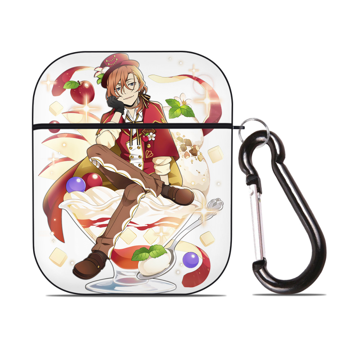 （画像用） 文豪ストレイドッグス Bungo Stray Dogs AirPods 第2世代保護ケース ハードシェル ブラック 耐衝撃・防指紋・カラビナ付き