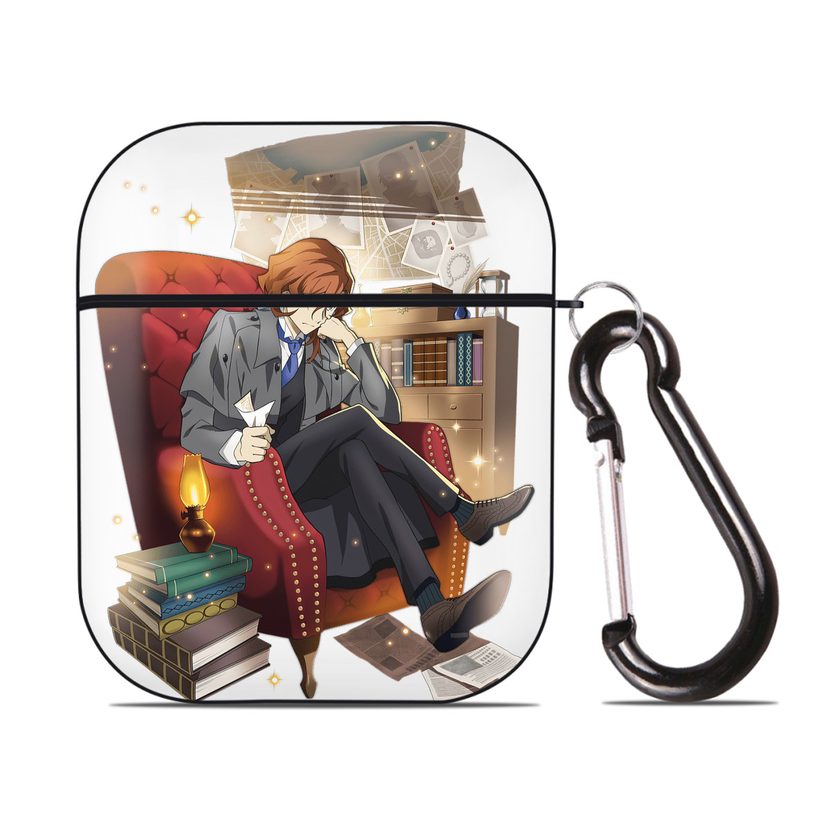 （画像用） 文豪ストレイドッグス Bungo Stray Dogs AirPods 第2世代保護ケース ハードシェル ブラック 耐衝撃・防指紋・カラビナ付き
