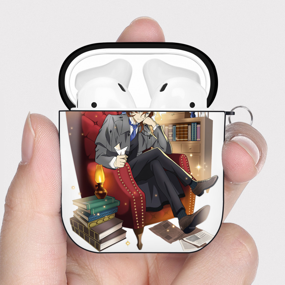 （画像用） 文豪ストレイドッグス Bungo Stray Dogs AirPods 第2世代保護ケース ハードシェル ブラック 耐衝撃・防指紋・カラビナ付き