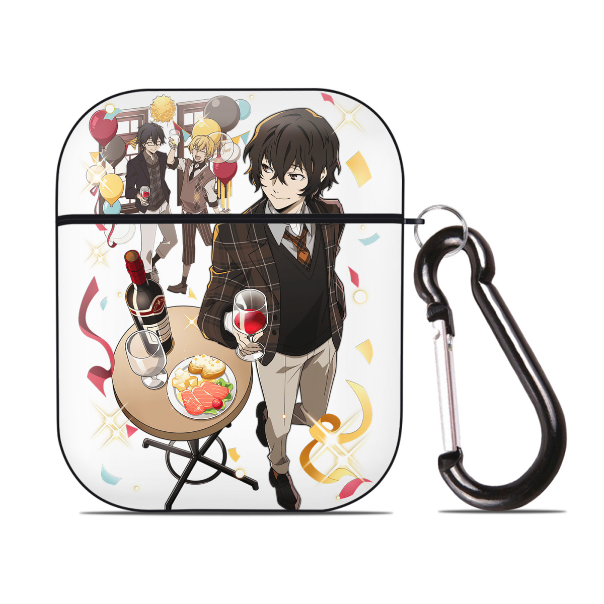 （画像用） 文豪ストレイドッグス Bungo Stray Dogs AirPods 第2世代保護ケース ハードシェル ブラック 耐衝撃・防指紋・カラビナ付き