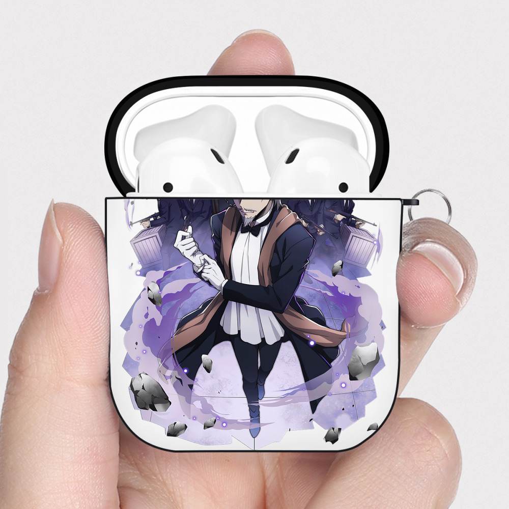 （画像用） 文豪ストレイドッグス Bungo Stray Dogs AirPods 第2世代保護ケース ハードシェル ブラック 耐衝撃・防指紋・カラビナ付き