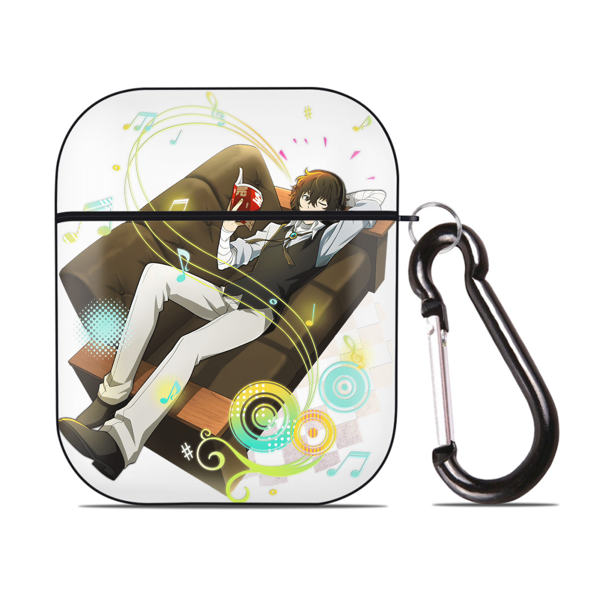 （画像用） 文豪ストレイドッグス Bungo Stray Dogs AirPods 第2世代保護ケース ハードシェル ブラック 耐衝撃・防指紋・カラビナ付き