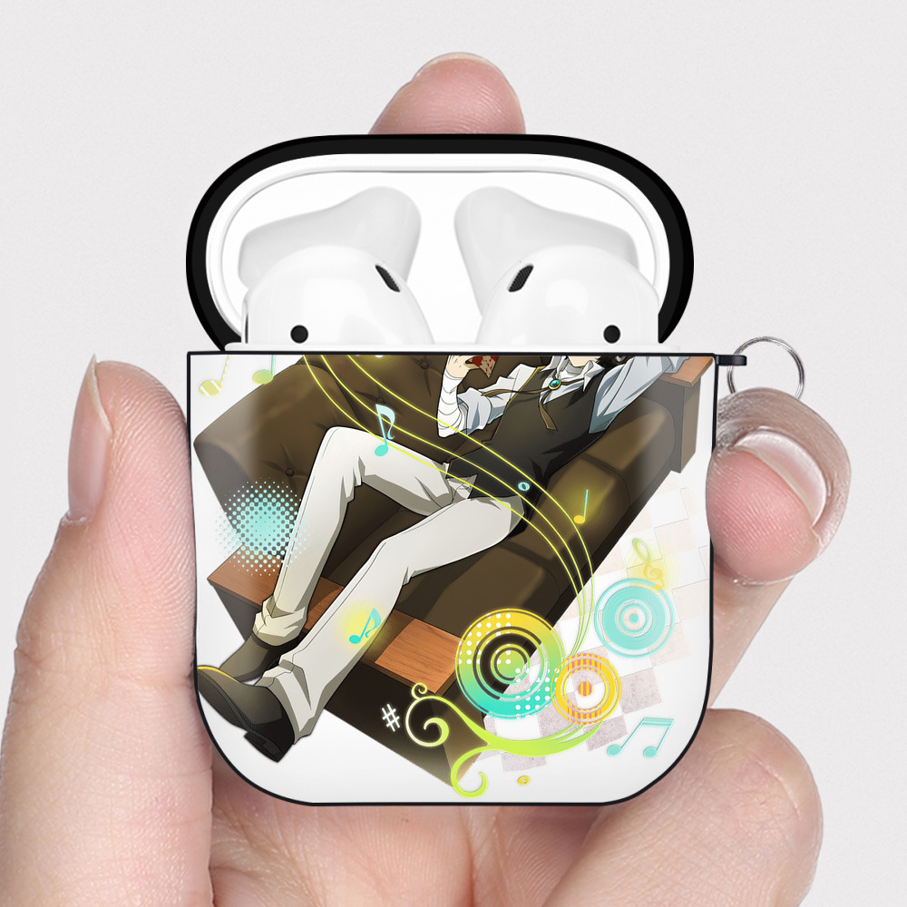 （画像用） 文豪ストレイドッグス Bungo Stray Dogs AirPods 第2世代保護ケース ハードシェル ブラック 耐衝撃・防指紋・カラビナ付き