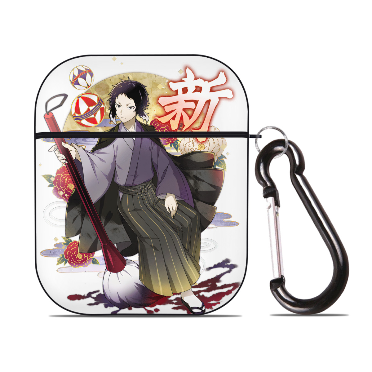 （画像用） 文豪ストレイドッグス Bungo Stray Dogs AirPods 第2世代保護ケース ハードシェル ブラック 耐衝撃・防指紋・カラビナ付き