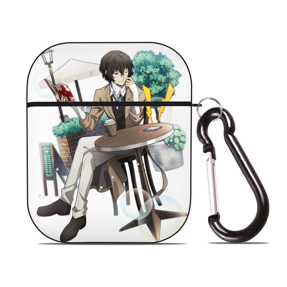 （画像用） 文豪ストレイドッグス Bungo Stray Dogs AirPods 第2世代保護ケース ハードシェル ブラック 耐衝撃・防指紋・カラビナ付き