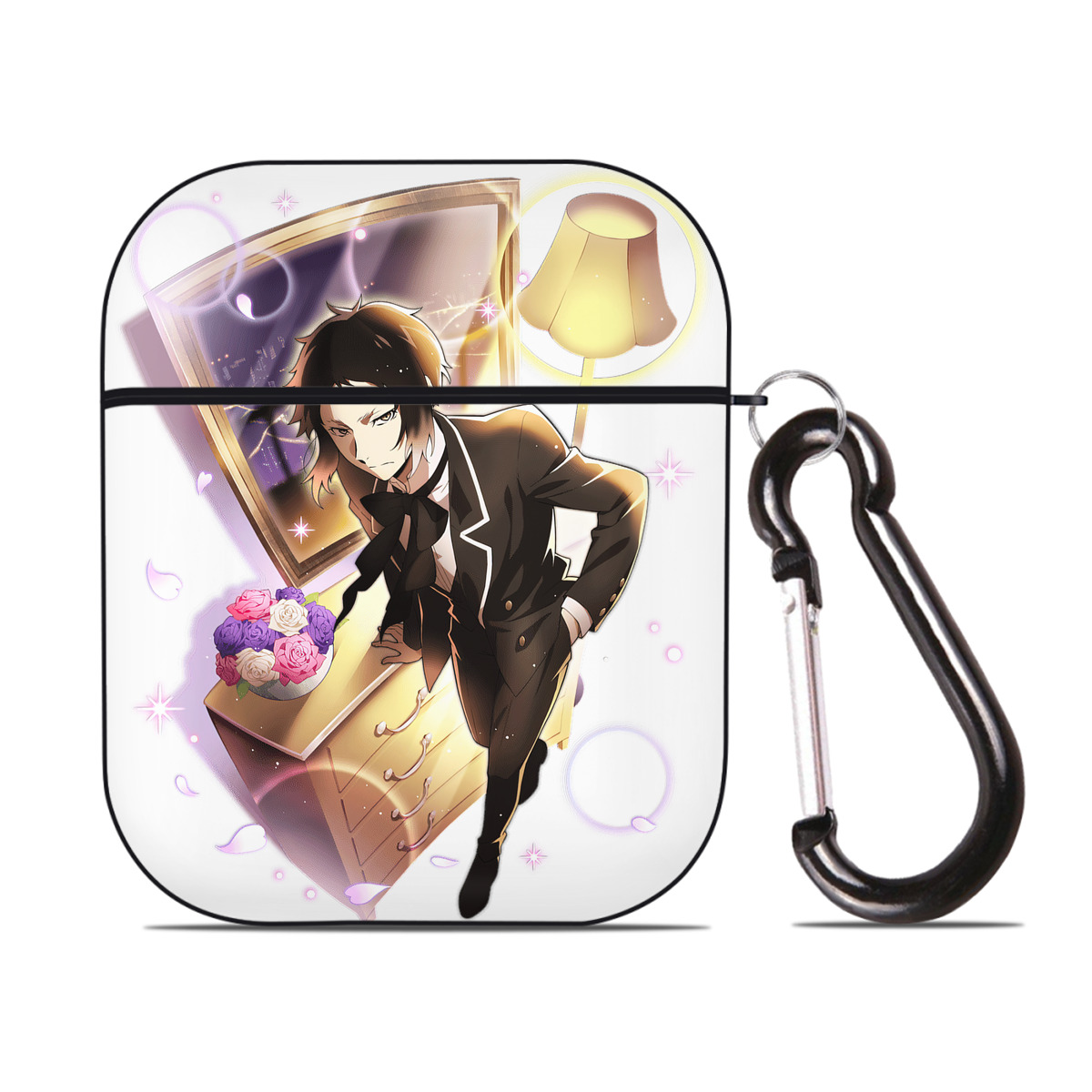 （画像用） 文豪ストレイドッグス Bungo Stray Dogs AirPods 第2世代保護ケース ハードシェル ブラック 耐衝撃・防指紋・カラビナ付き