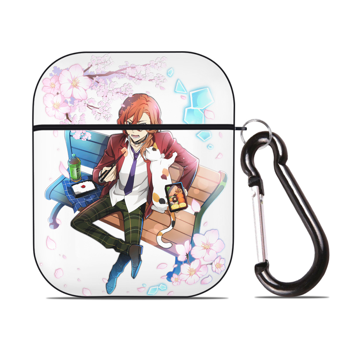 （画像用） 文豪ストレイドッグス Bungo Stray Dogs AirPods 第2世代保護ケース ハードシェル ブラック 耐衝撃・防指紋・カラビナ付き