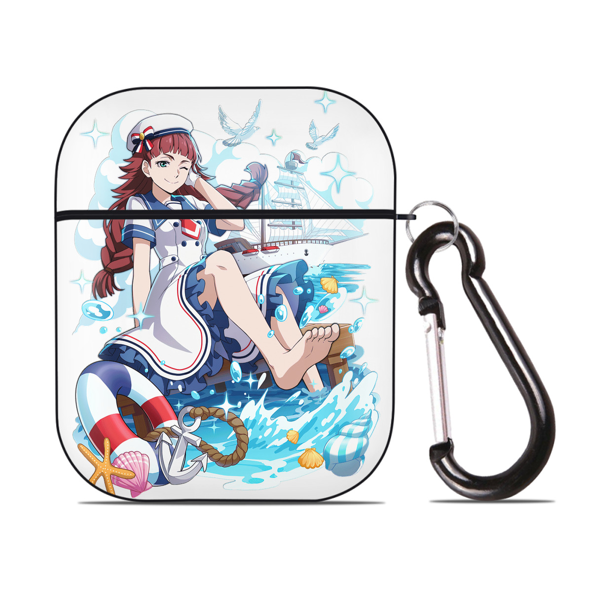 （画像用） 文豪ストレイドッグス Bungo Stray Dogs AirPods 第2世代保護ケース ハードシェル ブラック 耐衝撃・防指紋・カラビナ付き