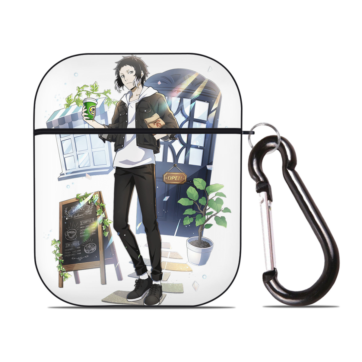 （画像用） 文豪ストレイドッグス Bungo Stray Dogs AirPods 第2世代保護ケース ハードシェル ブラック 耐衝撃・防指紋・カラビナ付き