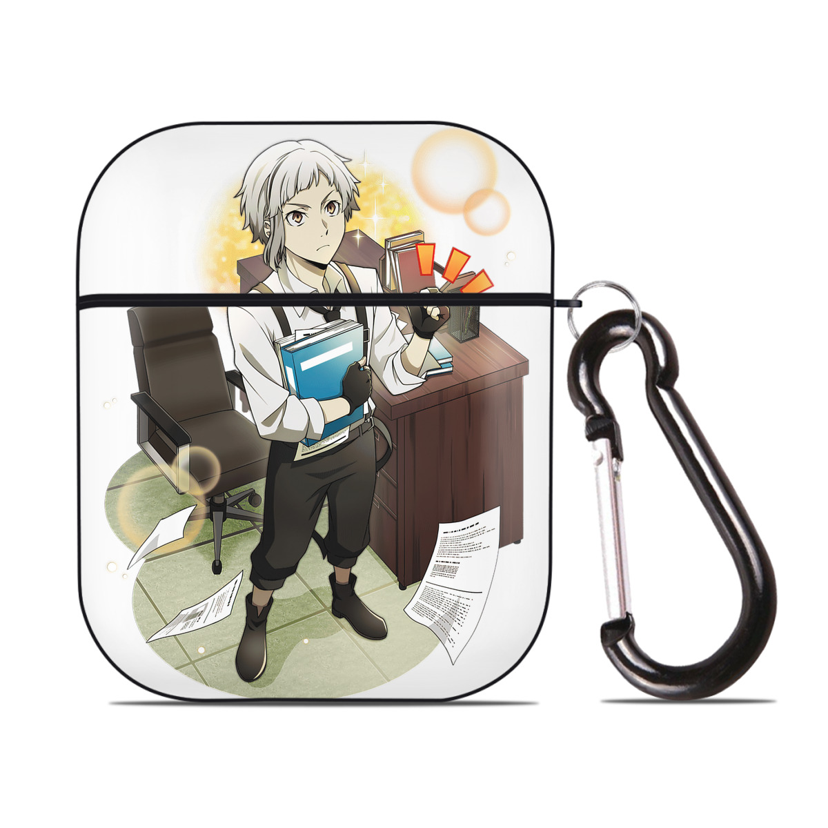 （画像用） 文豪ストレイドッグス Bungo Stray Dogs AirPods 第2世代保護ケース ハードシェル ブラック 耐衝撃・防指紋・カラビナ付き