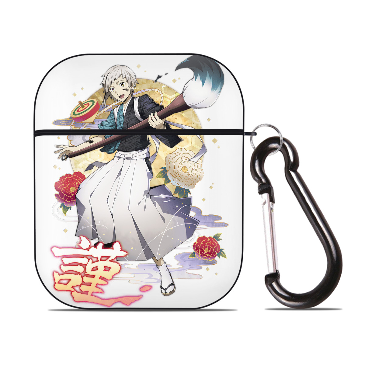 （画像用） 文豪ストレイドッグス Bungo Stray Dogs AirPods 第2世代保護ケース ハードシェル ブラック 耐衝撃・防指紋・カラビナ付き