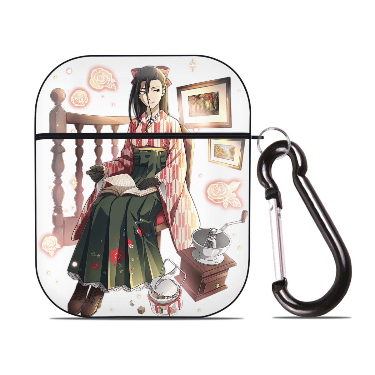（画像用） 文豪ストレイドッグス Bungo Stray Dogs AirPods 第2世代保護ケース ハードシェル ブラック 耐衝撃・防指紋・カラビナ付き