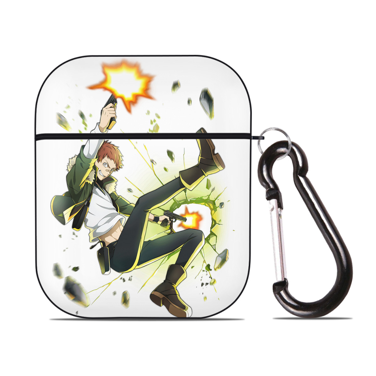 （画像用） 文豪ストレイドッグス Bungo Stray Dogs AirPods 第2世代保護ケース ハードシェル ブラック 耐衝撃・防指紋・カラビナ付き