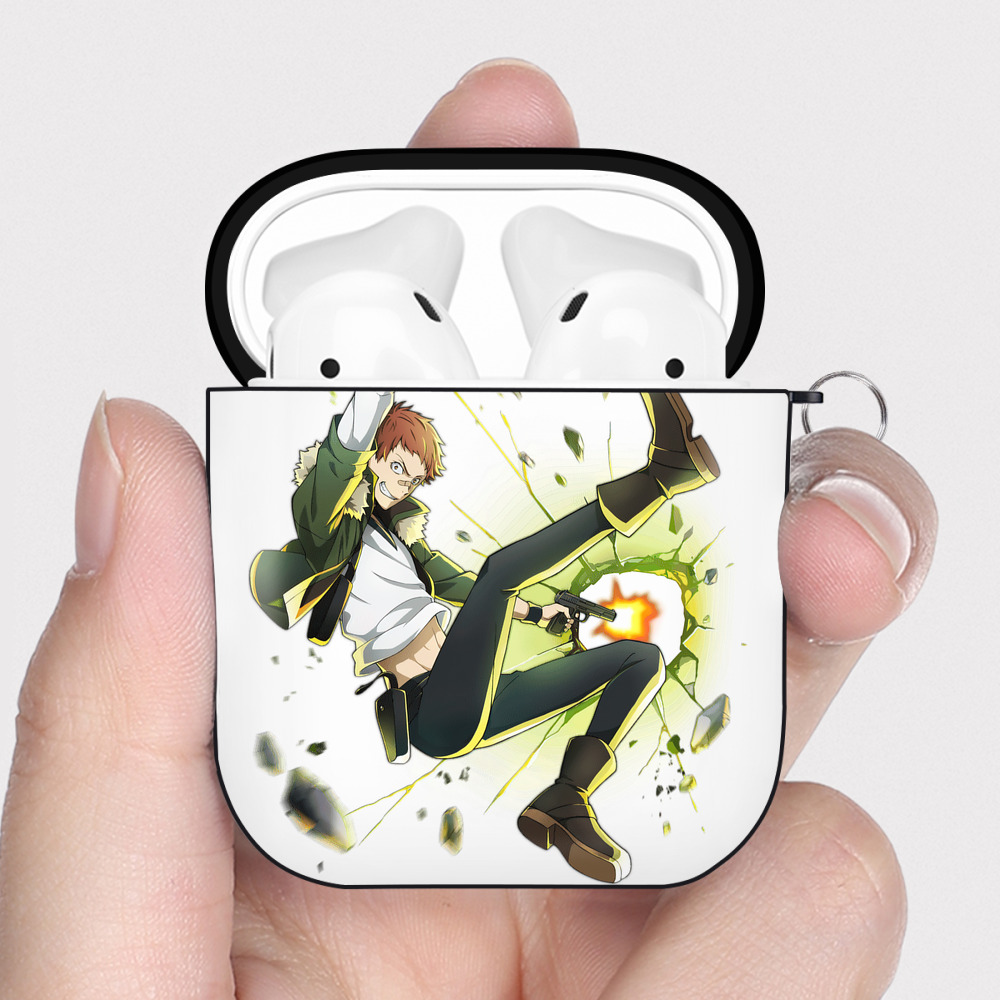 （画像用） 文豪ストレイドッグス Bungo Stray Dogs AirPods 第2世代保護ケース ハードシェル ブラック 耐衝撃・防指紋・カラビナ付き