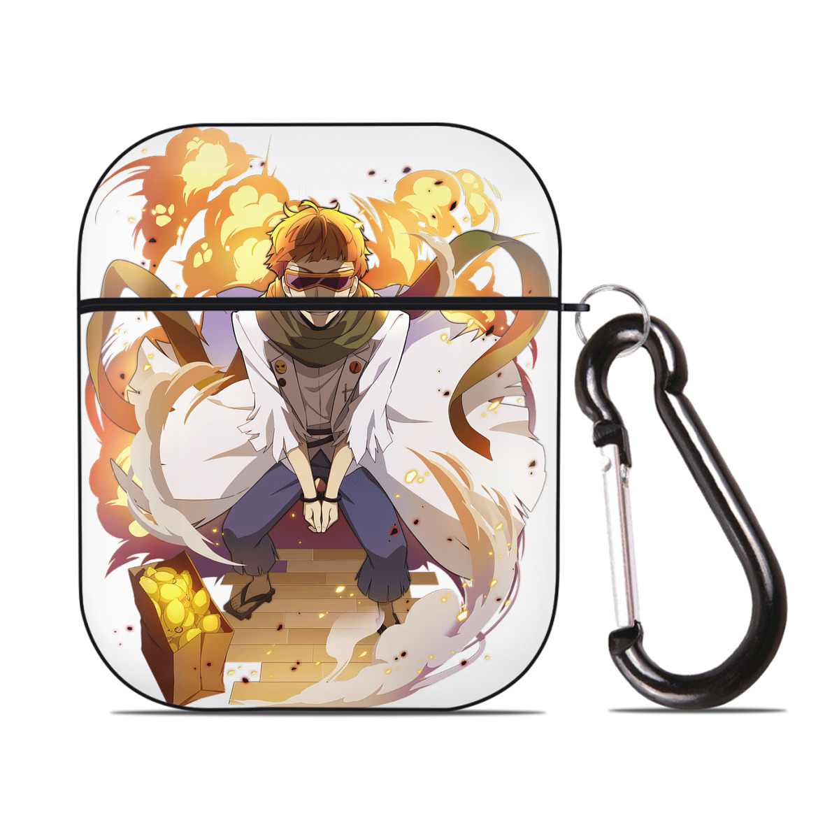 （画像用） 文豪ストレイドッグス Bungo Stray Dogs AirPods 第2世代保護ケース ハードシェル ブラック 耐衝撃・防指紋・カラビナ付き
