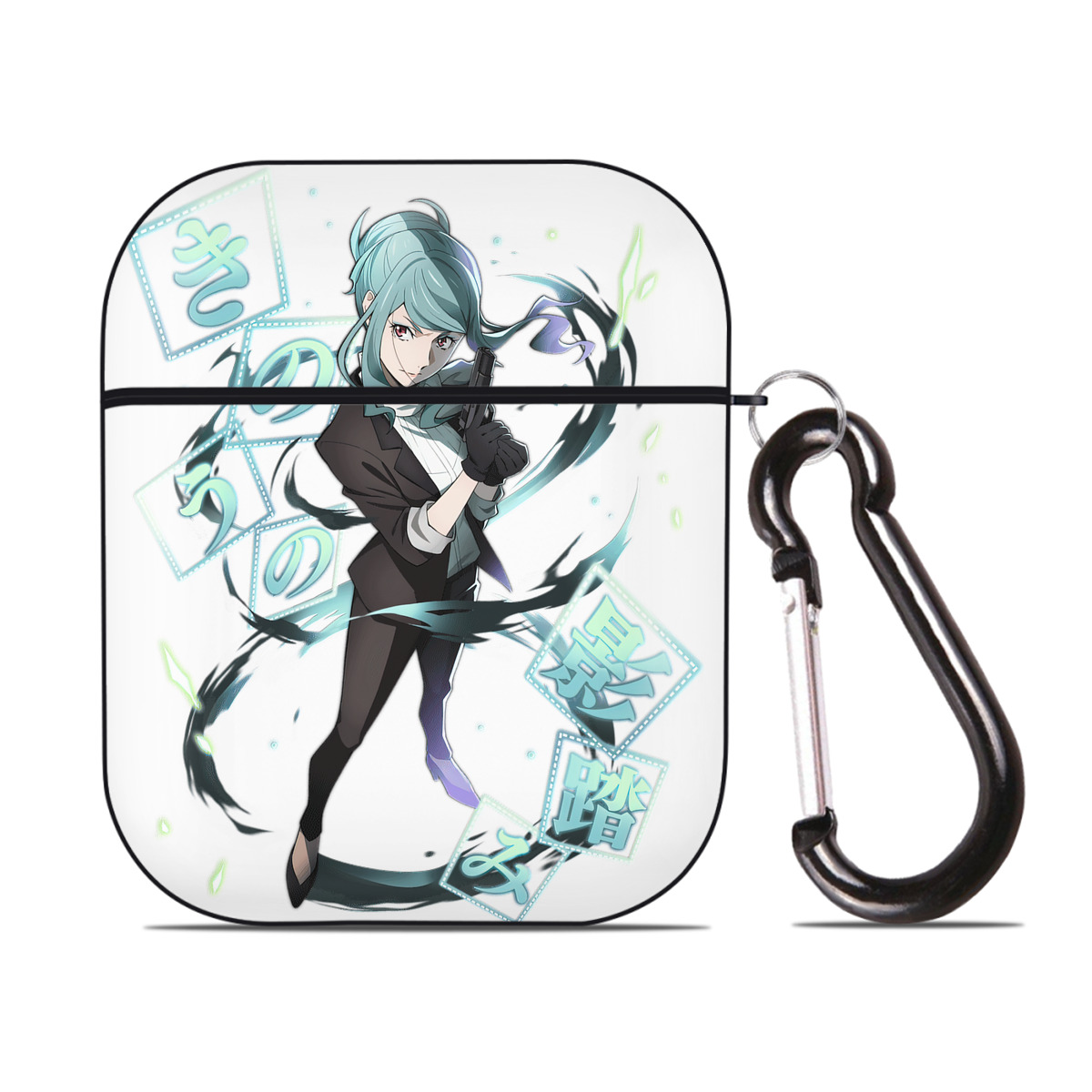 （画像用） 文豪ストレイドッグス Bungo Stray Dogs AirPods 第2世代保護ケース ハードシェル ブラック 耐衝撃・防指紋・カラビナ付き