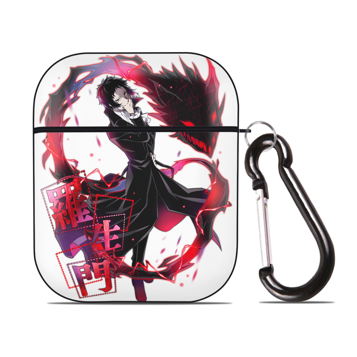 （画像用） 文豪ストレイドッグス Bungo Stray Dogs AirPods 第2世代保護ケース ハードシェル ブラック 耐衝撃・防指紋・カラビナ付き