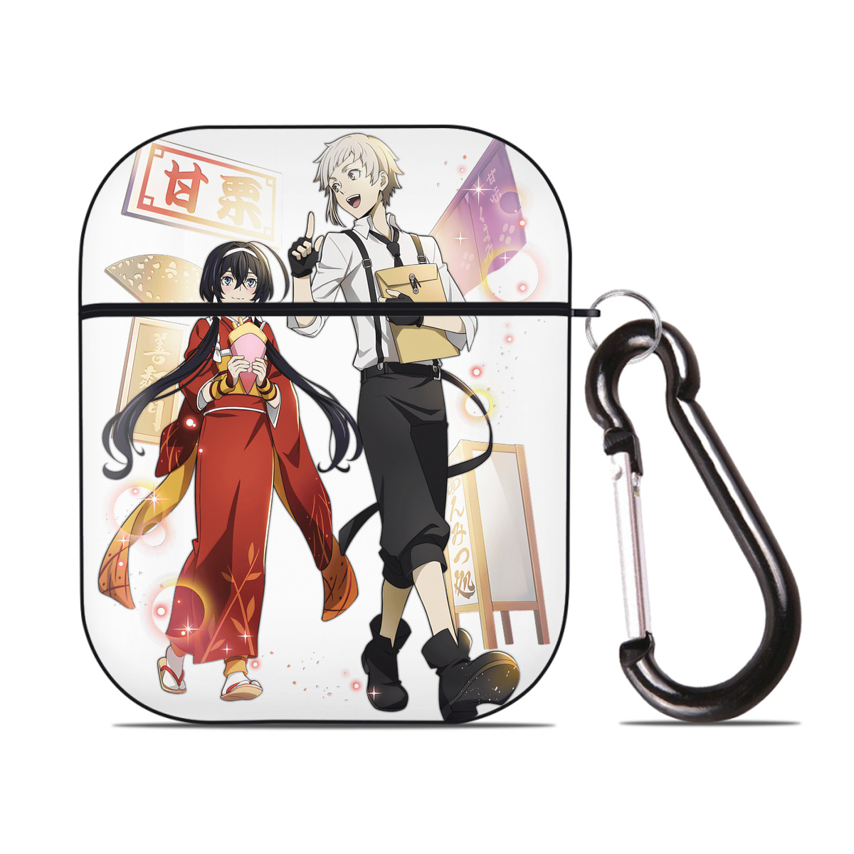 （画像用） 文豪ストレイドッグス Bungo Stray Dogs AirPods 第2世代保護ケース ハードシェル ブラック 耐衝撃・防指紋・カラビナ付き