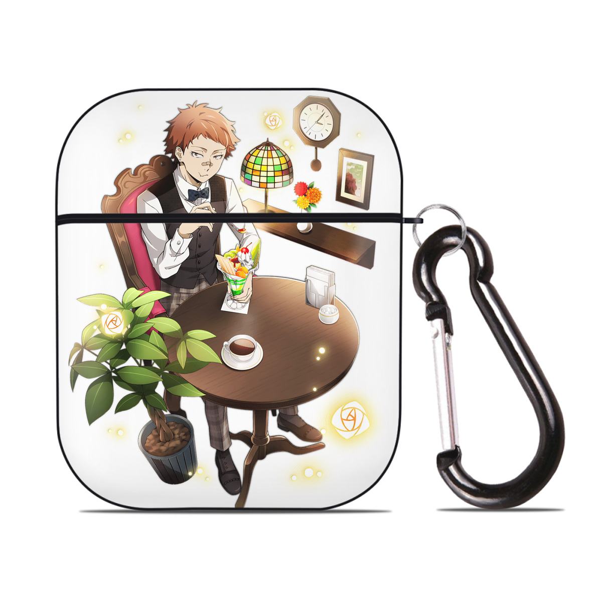 （画像用） 文豪ストレイドッグス Bungo Stray Dogs AirPods 第2世代保護ケース ハードシェル ブラック 耐衝撃・防指紋・カラビナ付き