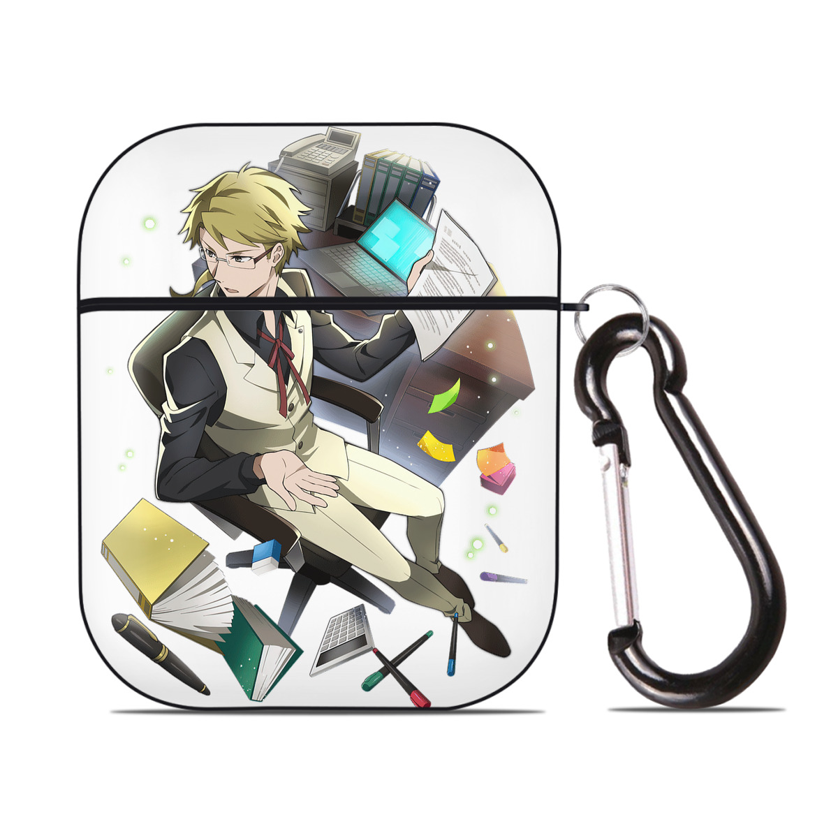 （画像用） 文豪ストレイドッグス Bungo Stray Dogs AirPods 第2世代保護ケース ハードシェル ブラック 耐衝撃・防指紋・カラビナ付き