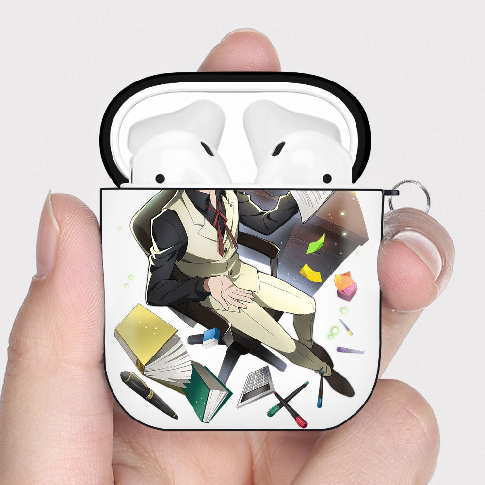 （画像用） 文豪ストレイドッグス Bungo Stray Dogs AirPods 第2世代保護ケース ハードシェル ブラック 耐衝撃・防指紋・カラビナ付き