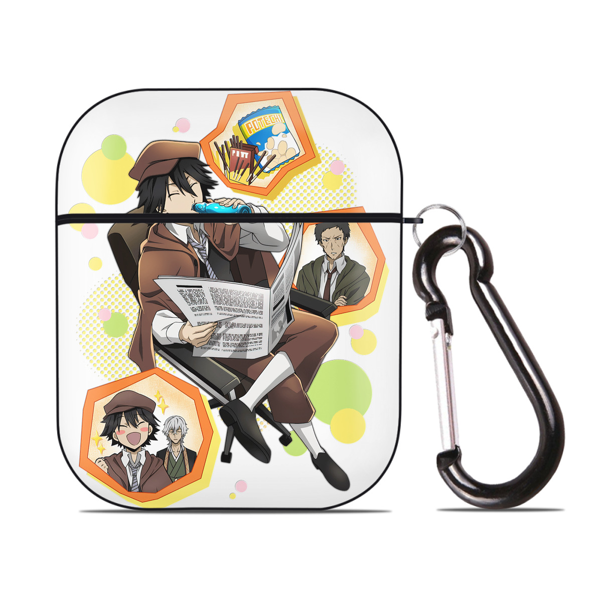 （画像用） 文豪ストレイドッグス Bungo Stray Dogs AirPods 第2世代保護ケース ハードシェル ブラック 耐衝撃・防指紋・カラビナ付き