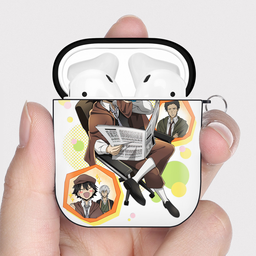 （画像用） 文豪ストレイドッグス Bungo Stray Dogs AirPods 第2世代保護ケース ハードシェル ブラック 耐衝撃・防指紋・カラビナ付き