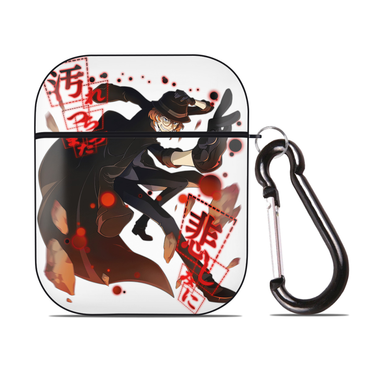 （画像用） 文豪ストレイドッグス Bungo Stray Dogs AirPods 第2世代保護ケース ハードシェル ブラック 耐衝撃・防指紋・カラビナ付き