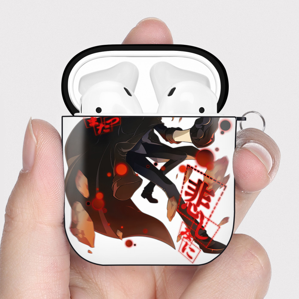 （画像用） 文豪ストレイドッグス Bungo Stray Dogs AirPods 第2世代保護ケース ハードシェル ブラック 耐衝撃・防指紋・カラビナ付き