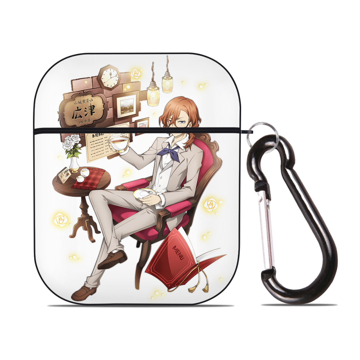 （画像用） 文豪ストレイドッグス Bungo Stray Dogs AirPods 第2世代保護ケース ハードシェル ブラック 耐衝撃・防指紋・カラビナ付き
