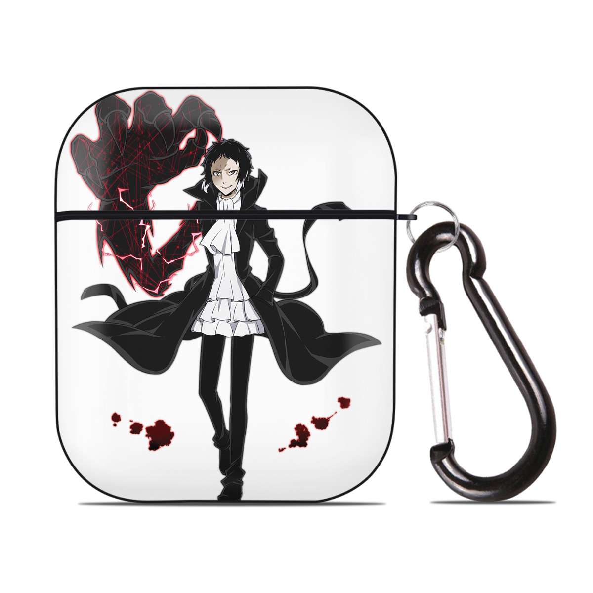 （画像用） 文豪ストレイドッグス Bungo Stray Dogs AirPods 第2世代保護ケース ハードシェル ブラック 耐衝撃・防指紋・カラビナ付き