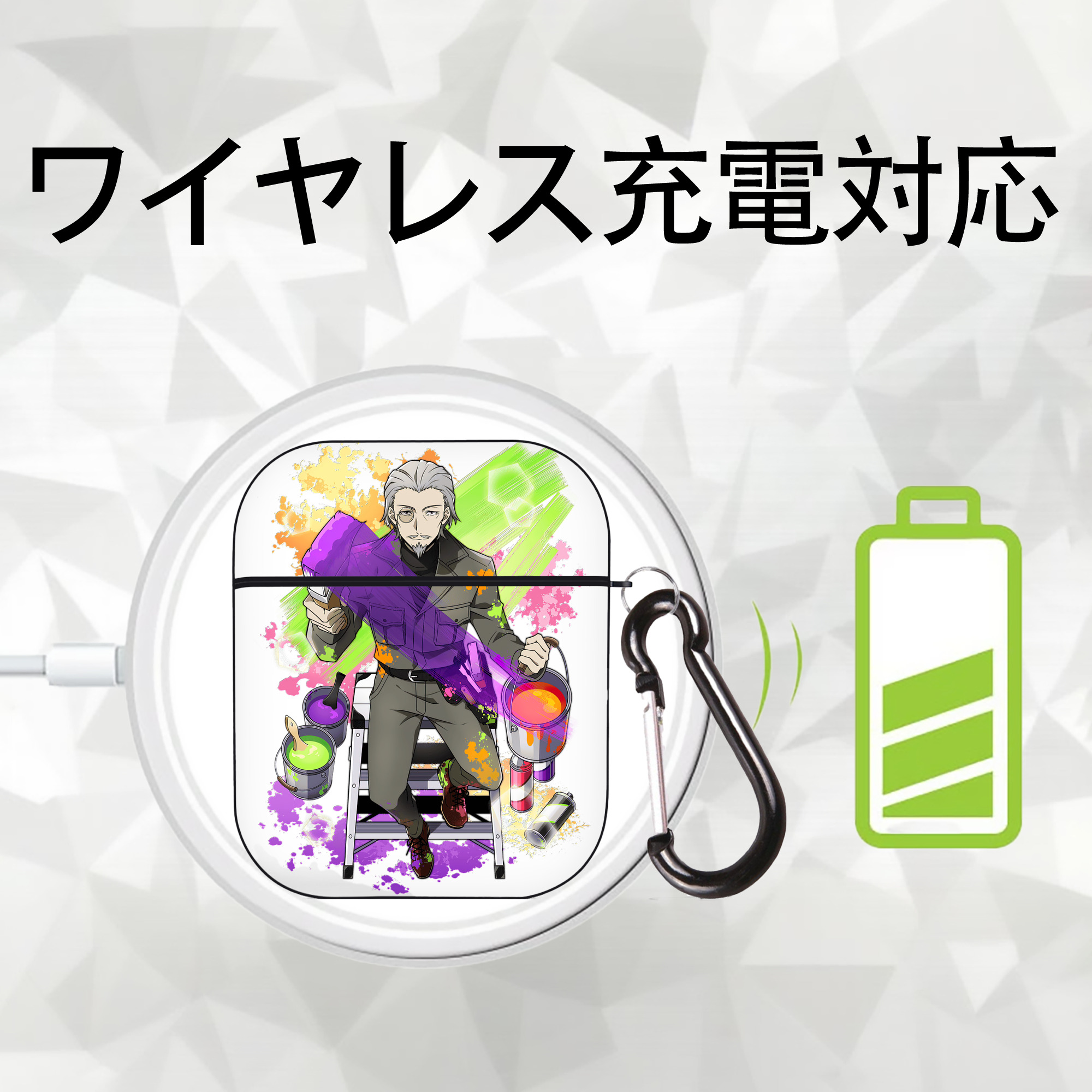 文豪ストレイドッグス Bungo Stray Dogs AirPods 第2世代保護ケース ハードシェル ブラック 耐衝撃・防指紋・カラビナ付き